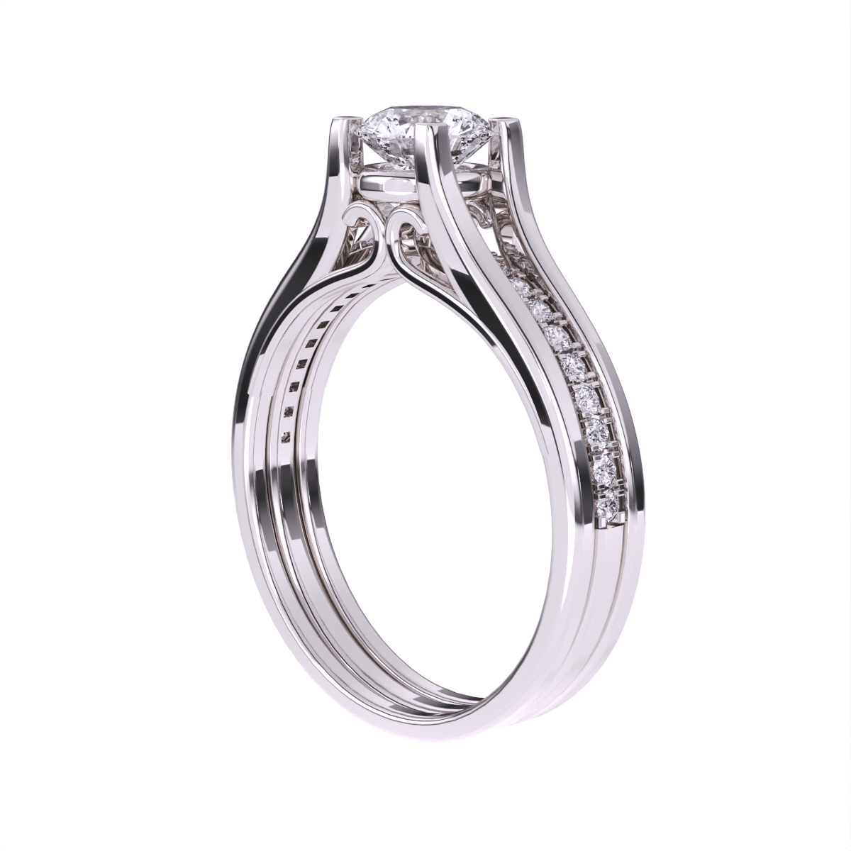 Designer Three Row Solitaire With Accent Ring